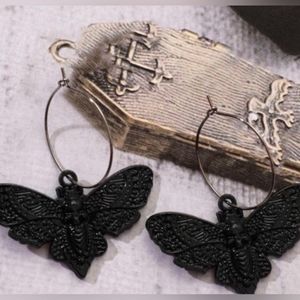 🎀3/$30 NEW Death Moth Hoop Earrings Witchy Butterfly Mothra Skull Goth Academia